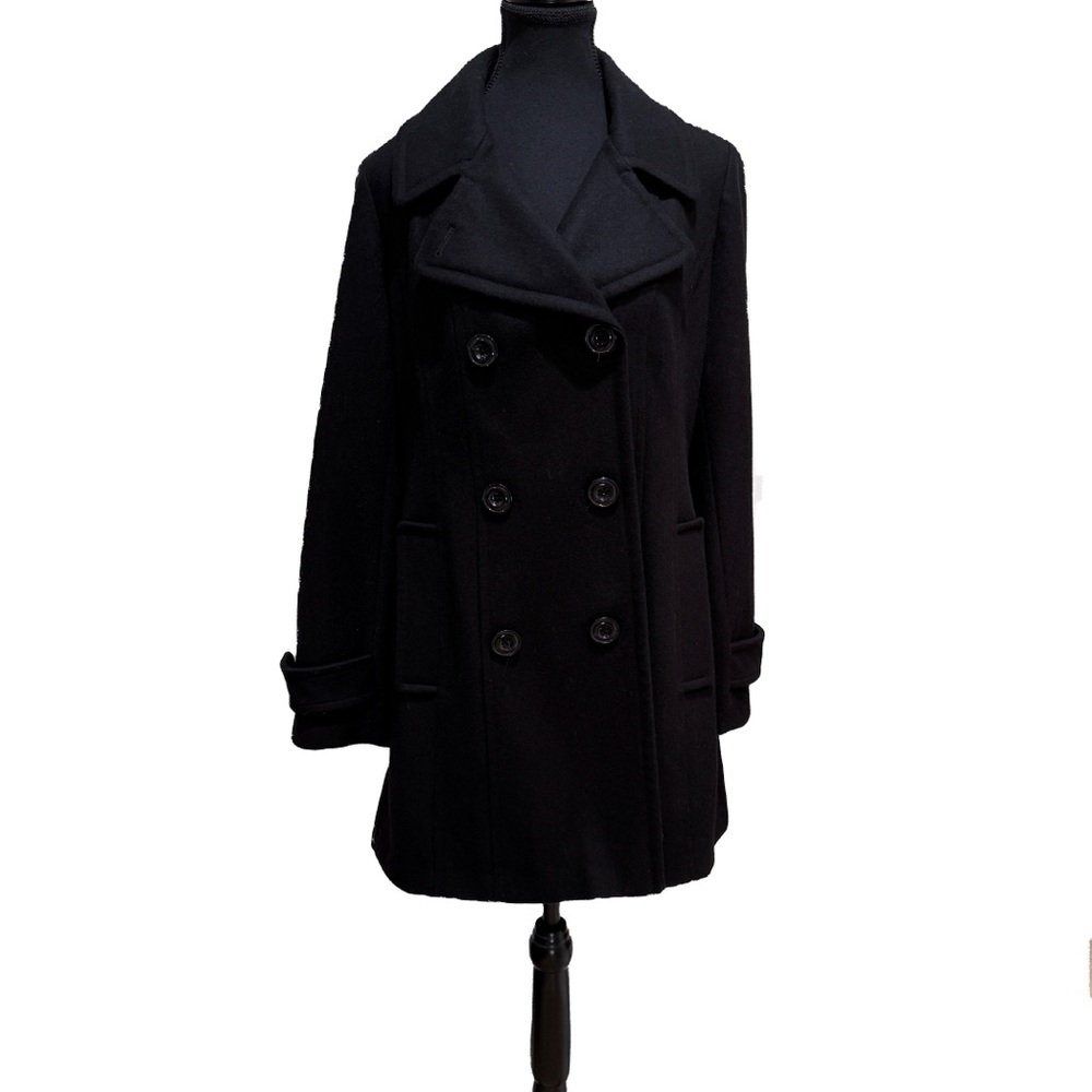 Anne Klein Wool Blend Pea Coat Black Double Breasted Medium - Picture 4 of 10